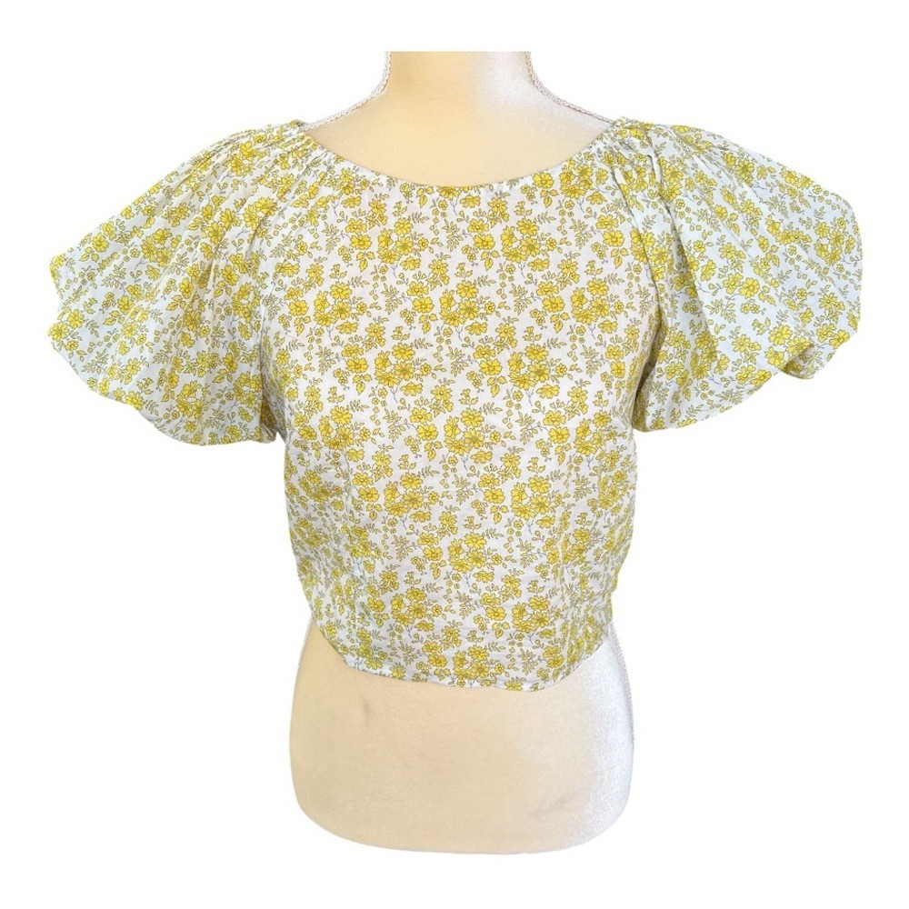 J.Crew Liberty Fabric Floral Puff Sleeve Smocked Crop Top Yellow White Size 8